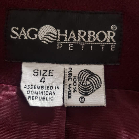 90s Vintage Sag Harbor 100% Wool Burgundy Blazer Size 4 Petite - Picture 4 of 11